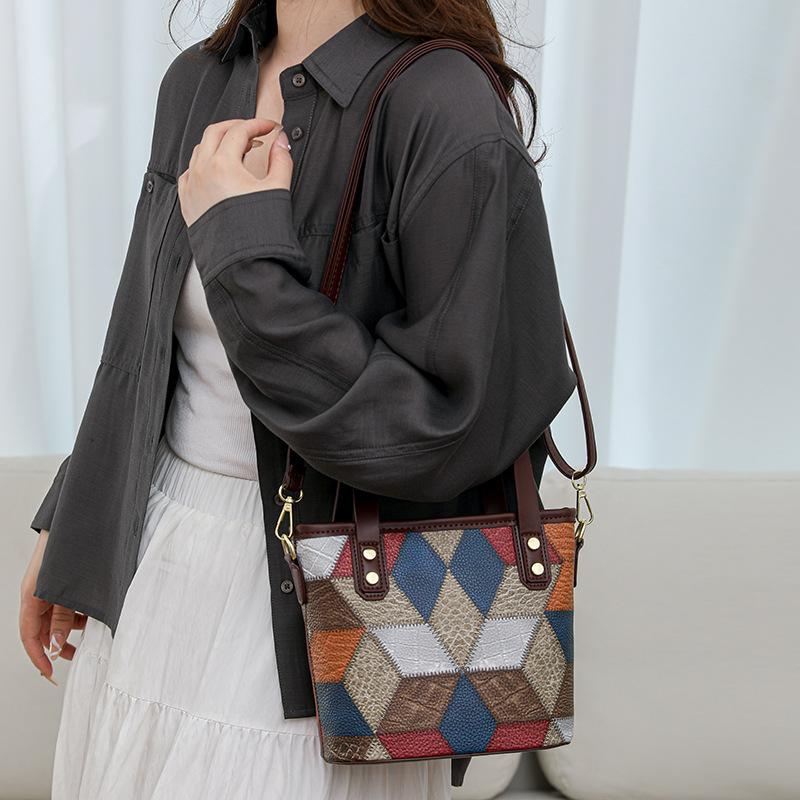 Splicing Contrasting Color Bag Women's New Trendy Fashion Texture Handbag Casual Large Capacity Shoulder Messenger Bag