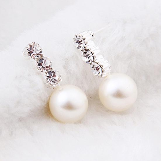 Women's White Faux Pearl Earrings Rhinestone Eardrop Ear Studs Bride Jewelry