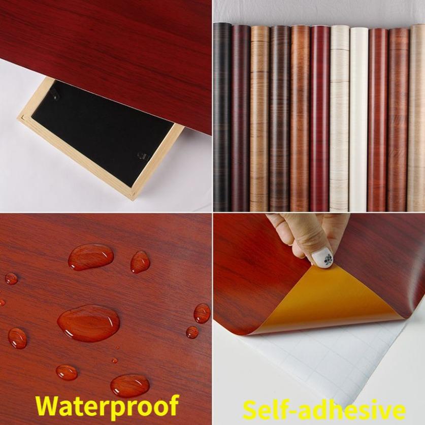 Selbstklebende Holzmaserung Tapete Tür Möbel Kleiderschrank Schrank Renovierungsaufkleber Wasserdicht Heimdekor Abziehen und Aufkleben PVC