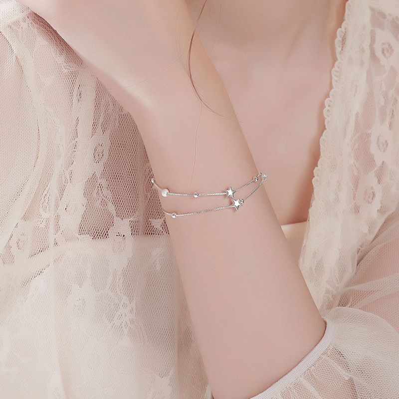 925 Sterling Silver Star Beaded Bracelets For Women Vintage Korean Double Layered Adjustable Bracelet Party Exquisite Jewelry