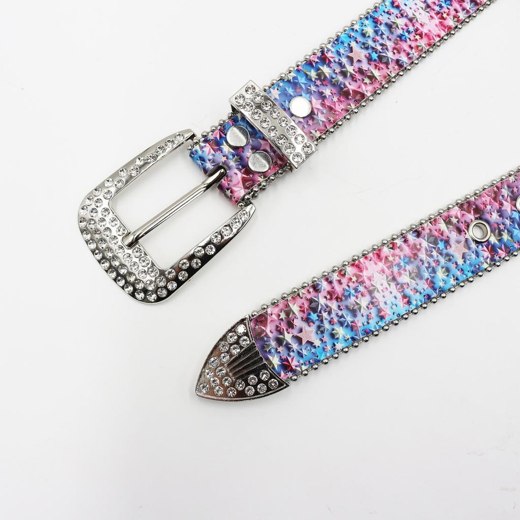 Rhinestone Belt Printed Belt Fashionable Versatile Punk Hip-hop Style Colorful Stars Versatile Trousers Belt