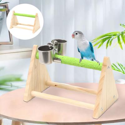 Jucărie cu păsări Suport triunghi ferm cu cană de hrănire Rezistent la uzură Rezistent la mușcături Joc și odihnă