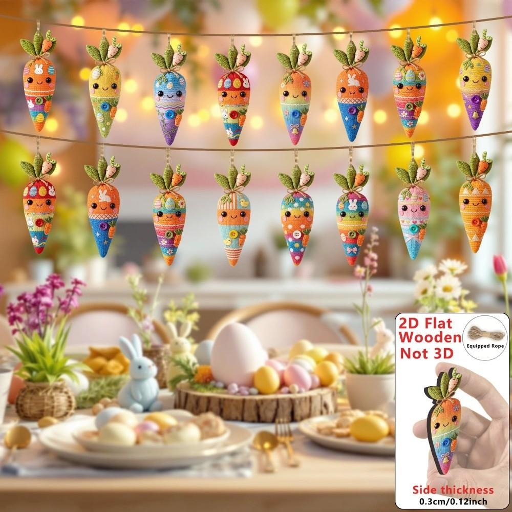 15PCS/30PCS 2D Design Easter Egg Decoration Hanging Ring Easter Egg Pendant  Spring Decoration