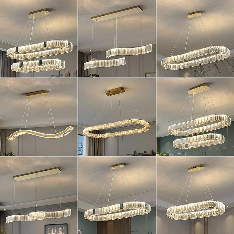 Lumini suspendate cu LED regulabile pentru sufragerie modernă Aur/crom Val de oțel Lustru K9 Luminari cu LED-uri Lampă de suspendare reglabilă