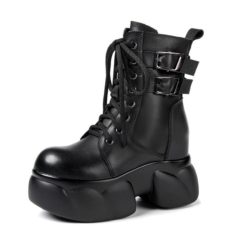 Women's Thick Sole Soft Cowhide Martin Boots with Inside Heel - 2025 Autumn/Winter Fashion Versatile Short Boots