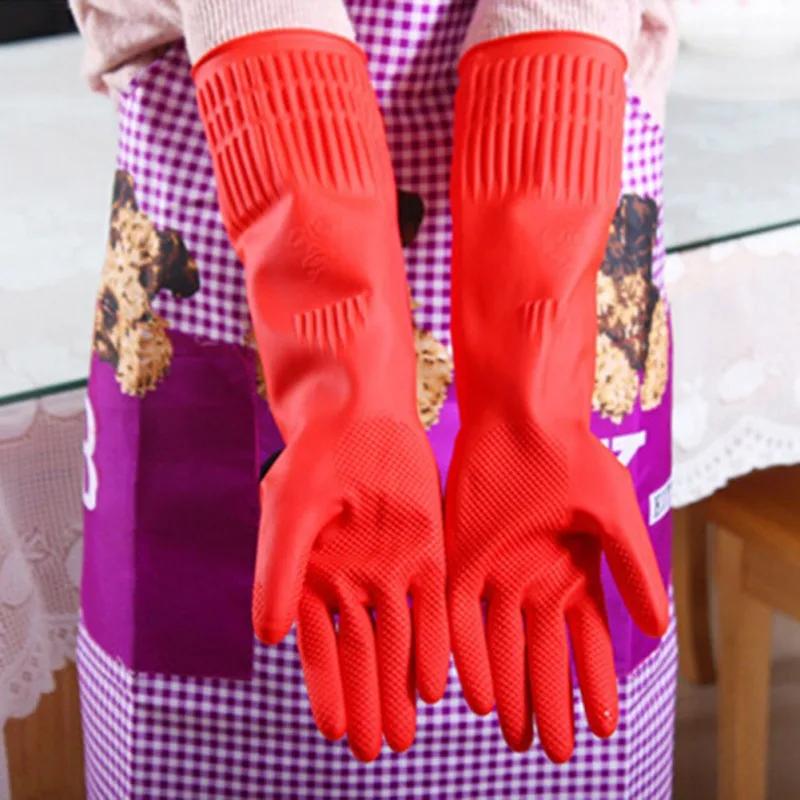 Fleksibel Komfortabel Gummi Clean Hansker Red Dish Lady Vasking Lang Hjem Baderom Rengjøring Kjøkken Tilbehør