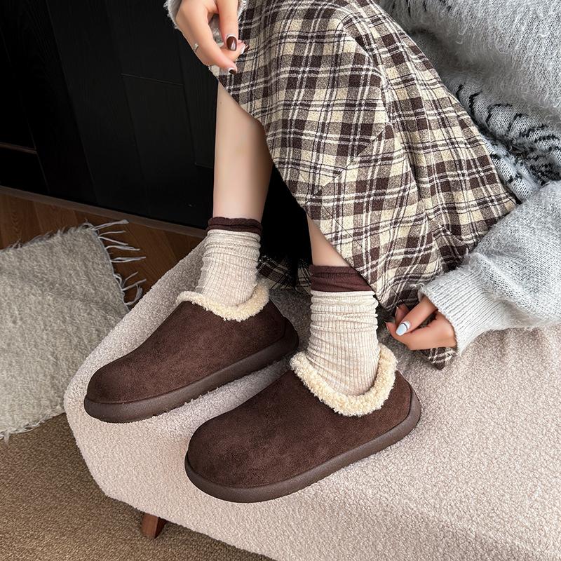 Lazy Boken lamb wool shoes warm cotton shoes women's shoes autumn and winter wear 2025 new million velvet cotton shoes