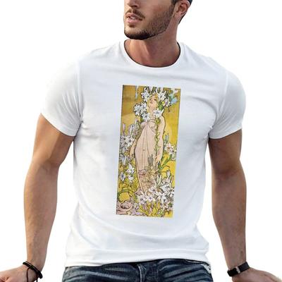 Alphonse Mucha Lily Tshirt Simple Print Design Tshirt