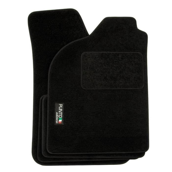Tapis de sol - Logo - Fiat Punto I - Velours noir - 4 pièces - Ajustement précis