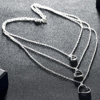 925 Silber Herz dreilagige Kette Halsketten für Frauen Hochzeit Schmuck Geschenk