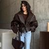Womens Slim Fit PU Leather Jacket Stand Collar Plus Size Moto Style
