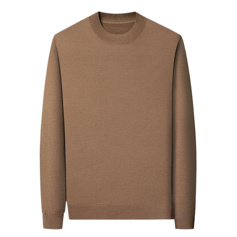 Herren Feinstrick Pullover aus reiner Wolle mit Rundhalsausschnitt, Mondgrau/Weinrot, Einfarbig, Nicht kratzend, Herbstkollektion.