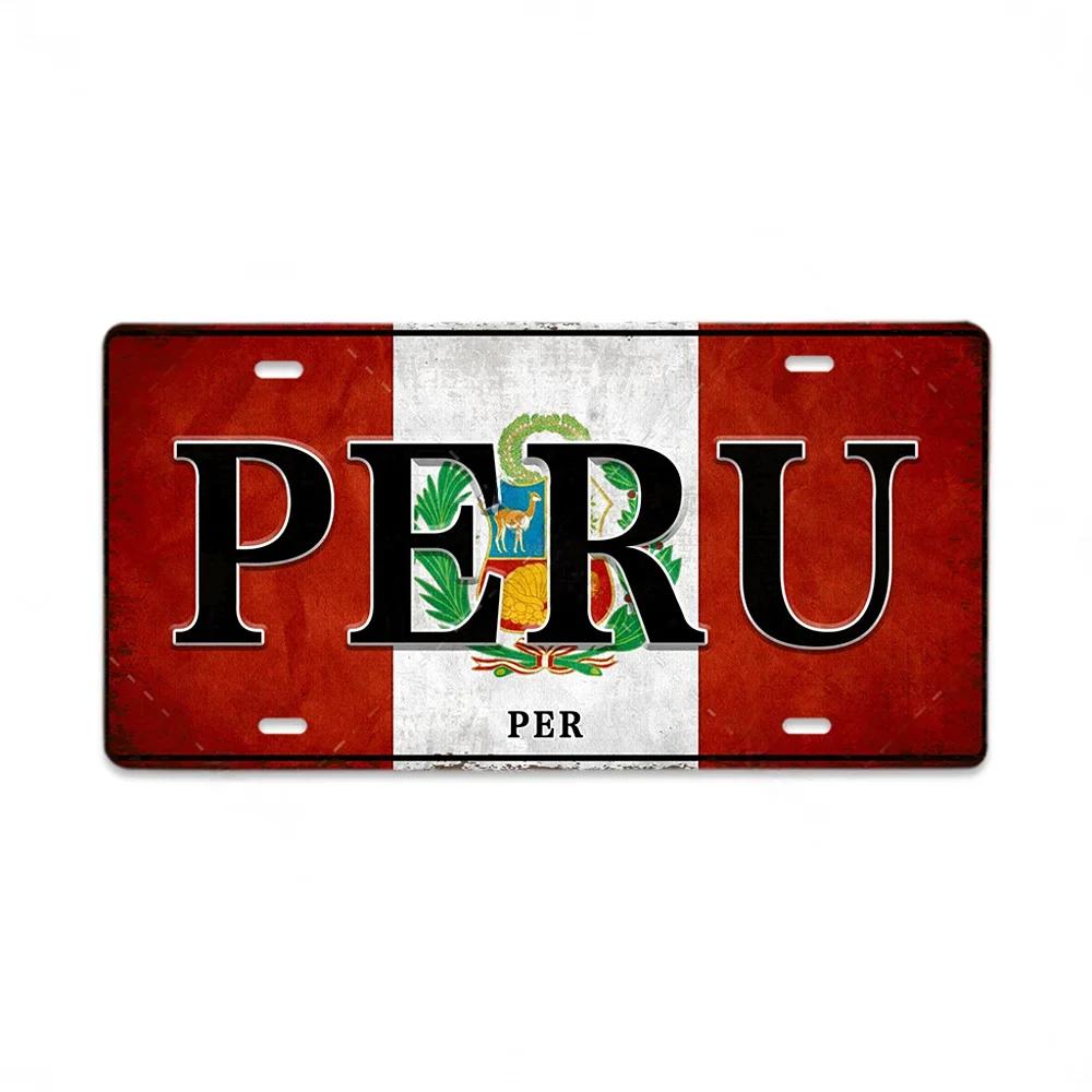 HD Metal Tin Sign World National Flags License Plate Style Vintage Retro Wall Art Decor for Home Bar Garage
