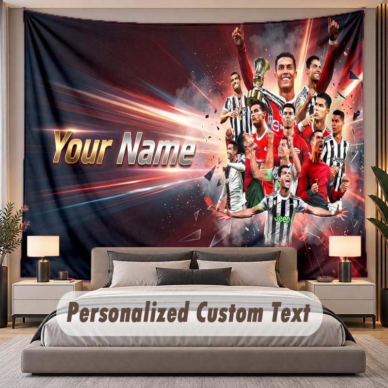 Benutzerdefinierte Namens-Text-Wandteppich Cristiano Ronaldo Personalisierter Polyester-Wandteppich für Schlafzimmer und Zimmer