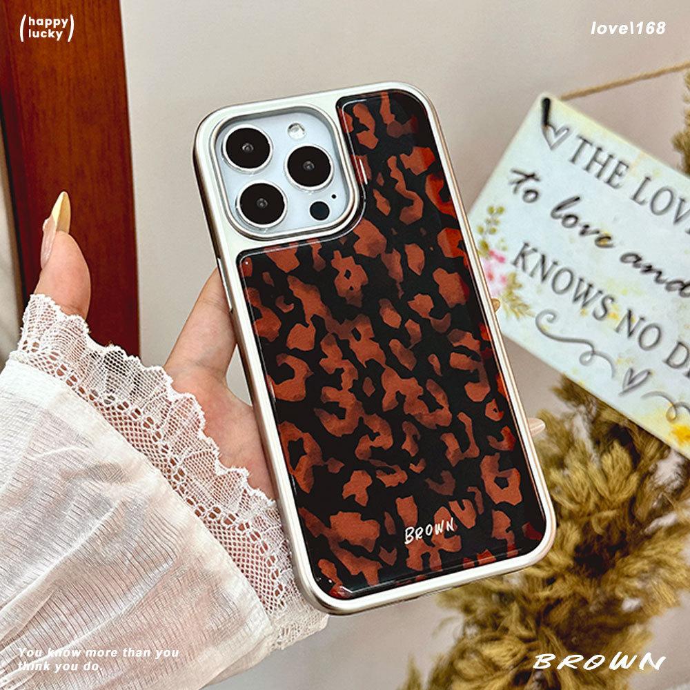 Applicable To Apple 16PM Brown Leopard Pattern Anti Fall Mobile Phone Case Iphone15pro Silver Edge Glue Drop Protective Case