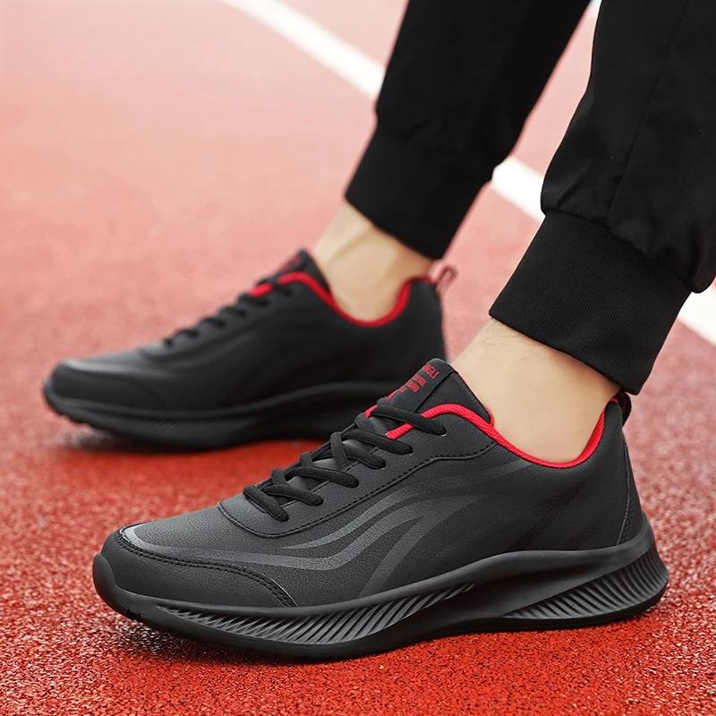 PU Leather Running Shoes Men's Casual Sneakers Fitness Trainers Waterproof Sports Shoes Soft Sole Sneakers