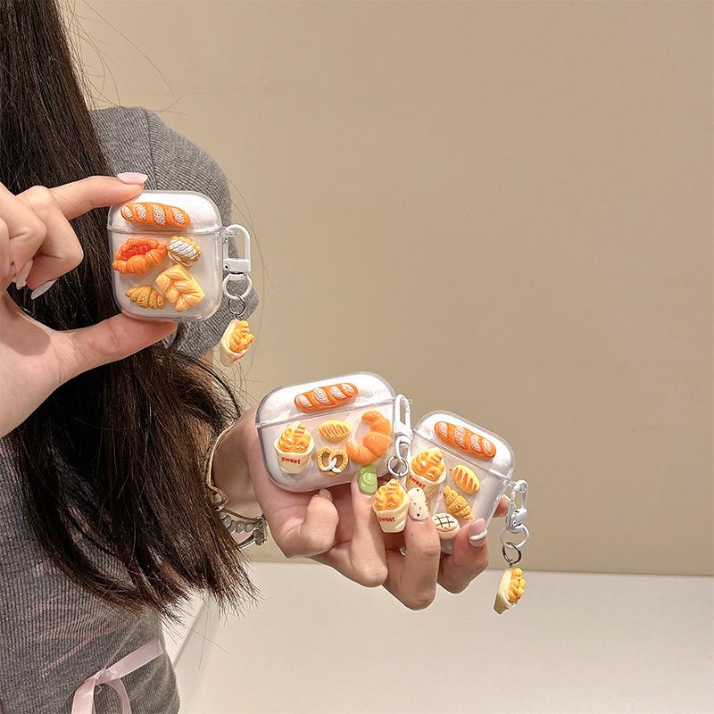 Applicable To Apple Bluetooth Headset Cover, Protective Cover Airpods4 Three-Dimensional Bread Pendant Airpodspro2 Creative