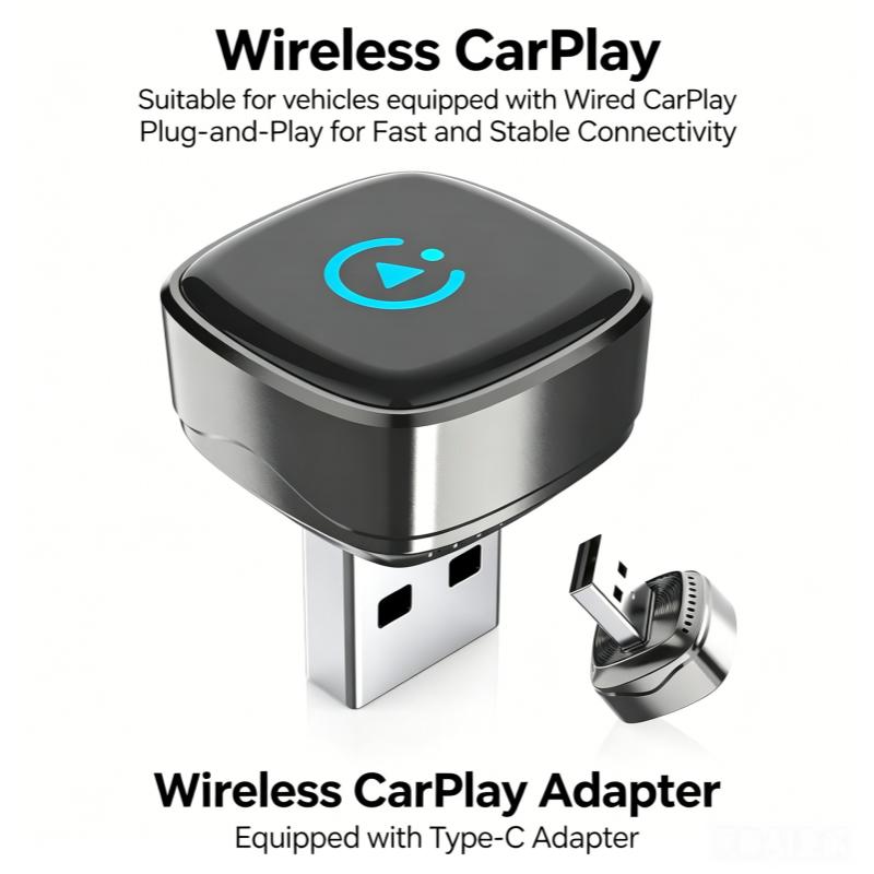 Wireless CarPlay, compatible with vehicles equipped with wired CarPlay. Plug-and-play design for quick and stable connections. чёрный
