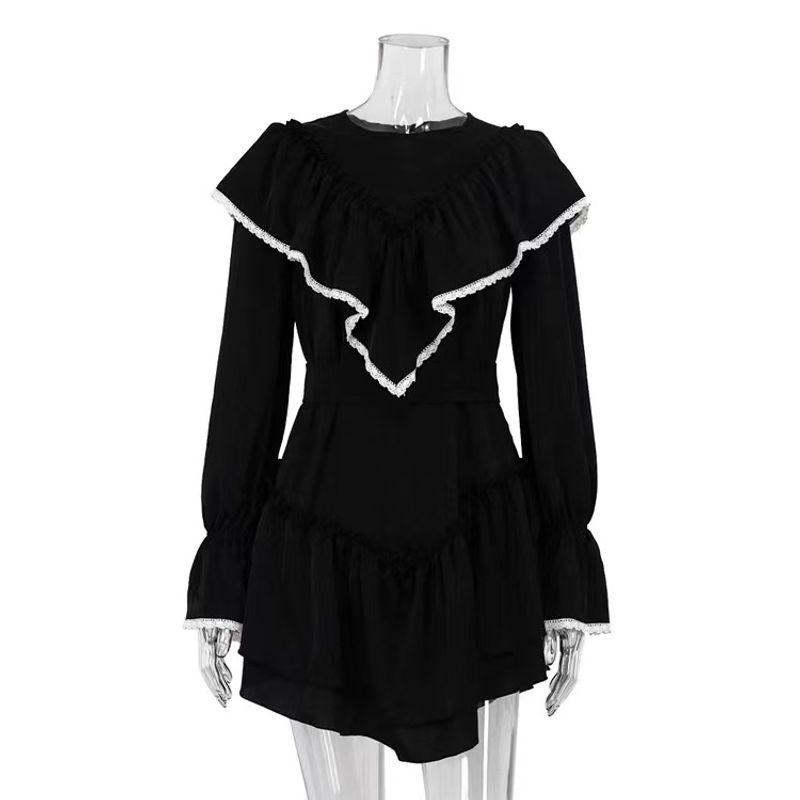 

New Arrival Flare Sleeve Ruffles Dress Stylish Black Dress Flare Sleeve Ruffle Dress Black L