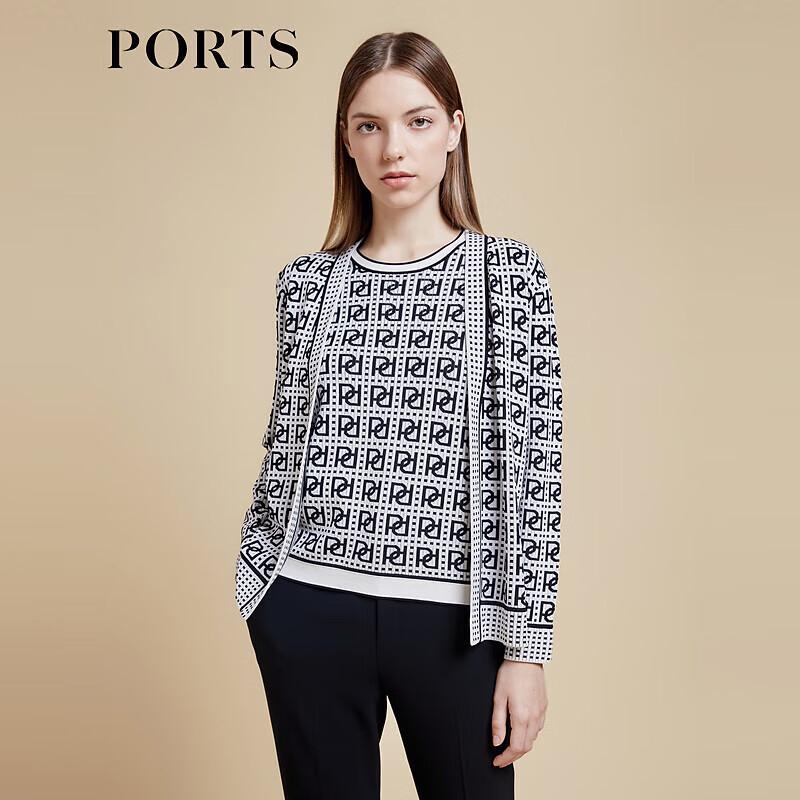 PORTS Women's Colorblock Logo Jacquard Knit Cardigan