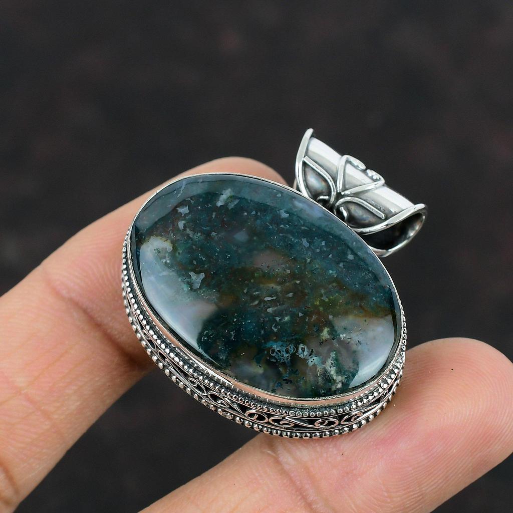 Moss Agate Pendant Vintage Pendant Handmade Real Gemstone Jewelry 925 Sterling Silver Pendant Amazing Pendant Gifts For Her Elegant Jewelry