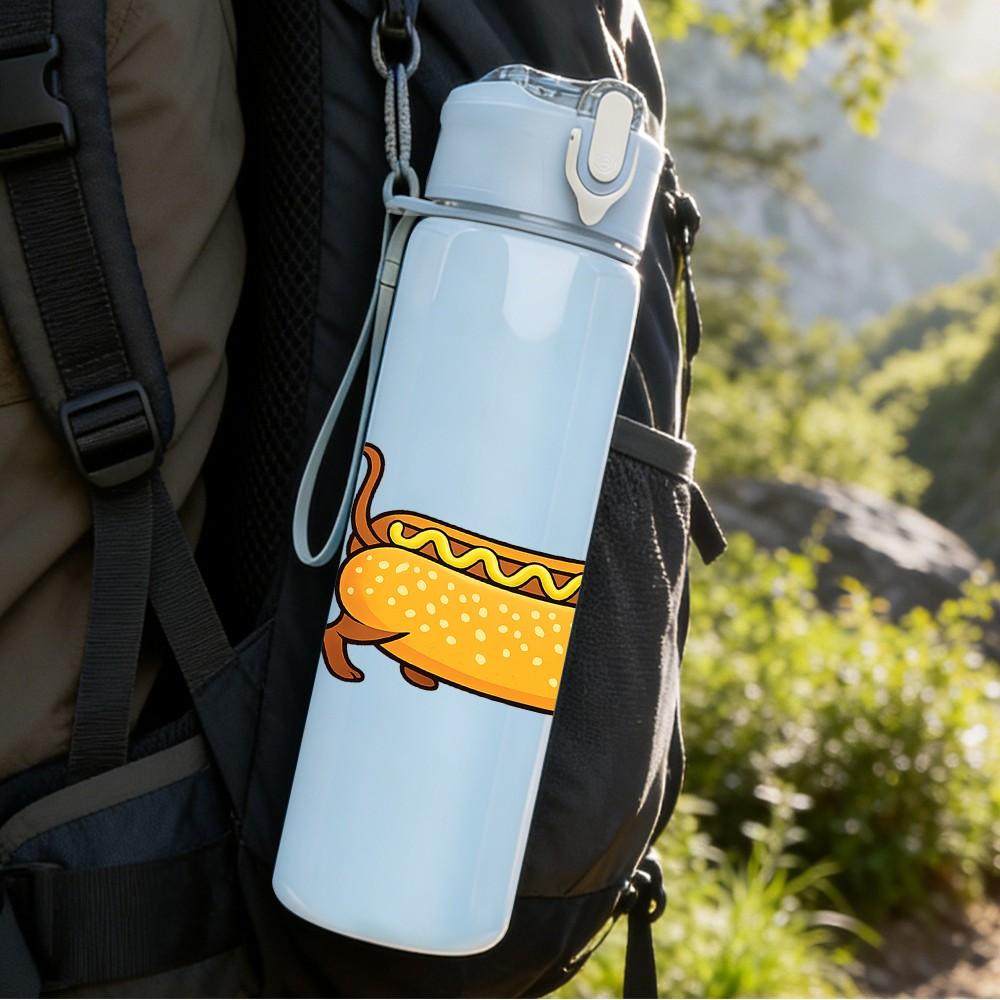 1PC Long Dachshund Dog Cartoon Print 750ml Color Plastic Sports Water Bottle Leakproof Flip Straw Lid Suitable for Sports Office Home Use