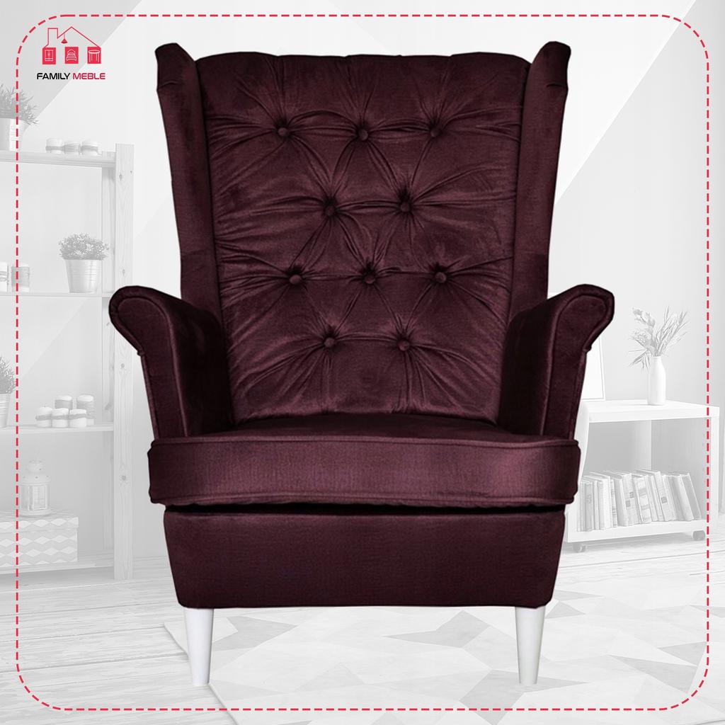 Gaja Wing Chair with Footrest Scandinavian Family Meble Burgundy Velvet