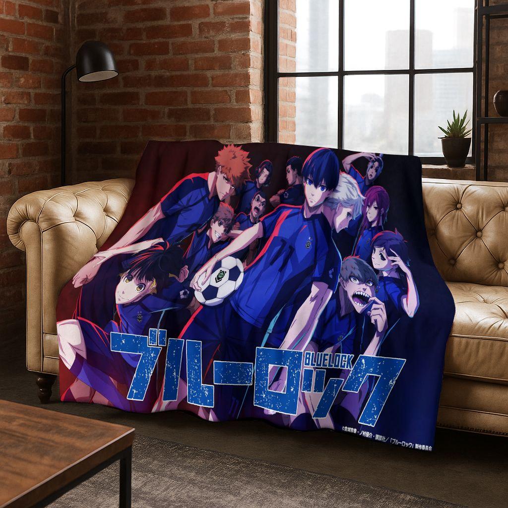Cartoon BLUE LOCK Football Anime Isagi 3D Flannel Blanket,Warm and Cozy Soft Throw Blanket for Home Bedroom Bed Sofa Cover Kids