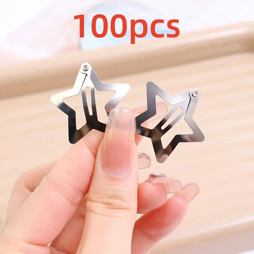 10/25/50/100/200PCS Y2K Silver Star Hair Clips Girls Metal Snap Barrettes Hair Grip Jewel Accessories