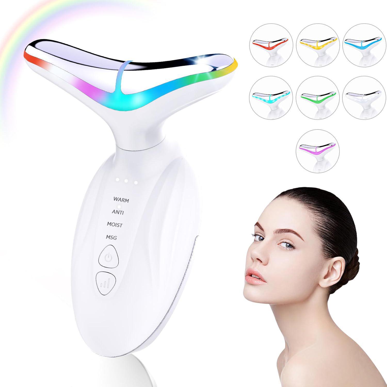 

Seven-Color Light Neck Beauty Massager: Handheld Dolphin Device for Fine Lines and Neck Care Chinese Manual білий