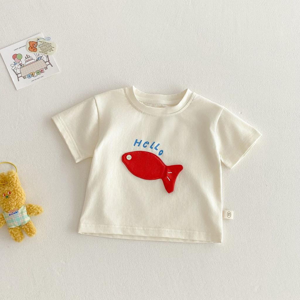 Kids Cartoon Patch T Shirt 3D Elephant Print Summer Short Sleeve Top Boys Girls Lightweight Base Shirt