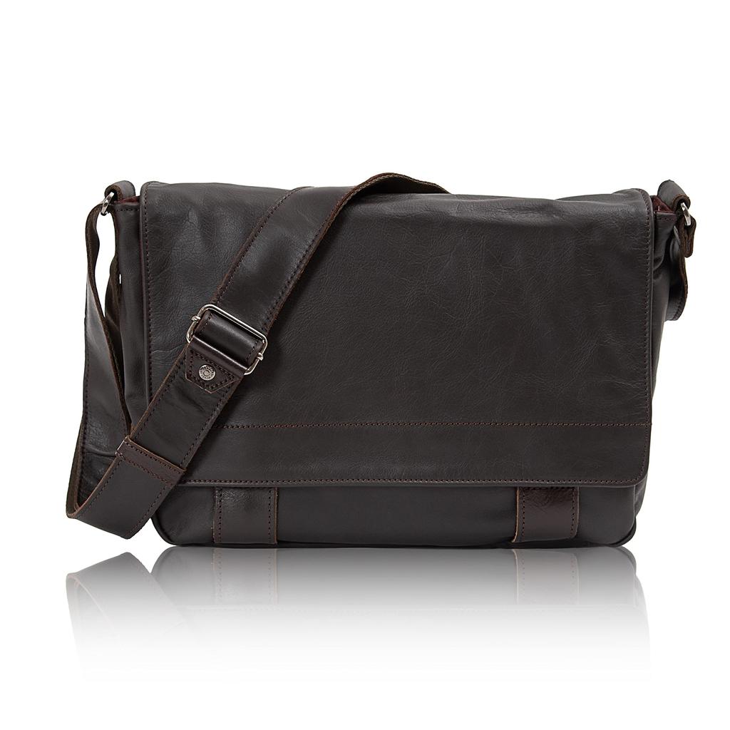 Doubles Crossbody Genuine Leather Shoulder A4 Dark Brown Men's Bag, Size, VWE-1926,