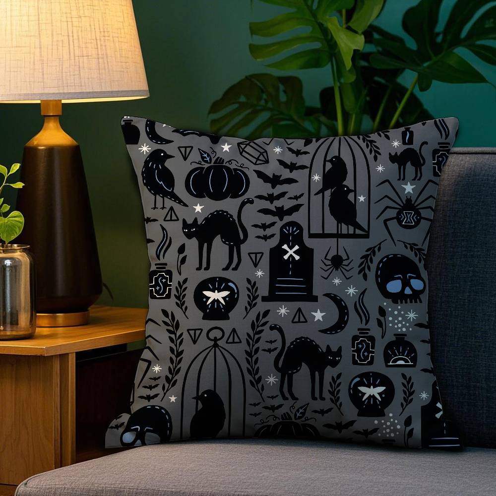 Halloween Witch Hat Pillow Case Sofa Living Room Bedroom Double-sided Printing Square Cushion Nap Time Pillow Case