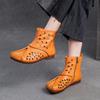 Shanghai Jiezhou 2024 Sandales Bottes Hautes Découpes Rétro en Cuir de Vachette - Chaussures Décontractées Confortables Polyvalentes pour Femmes