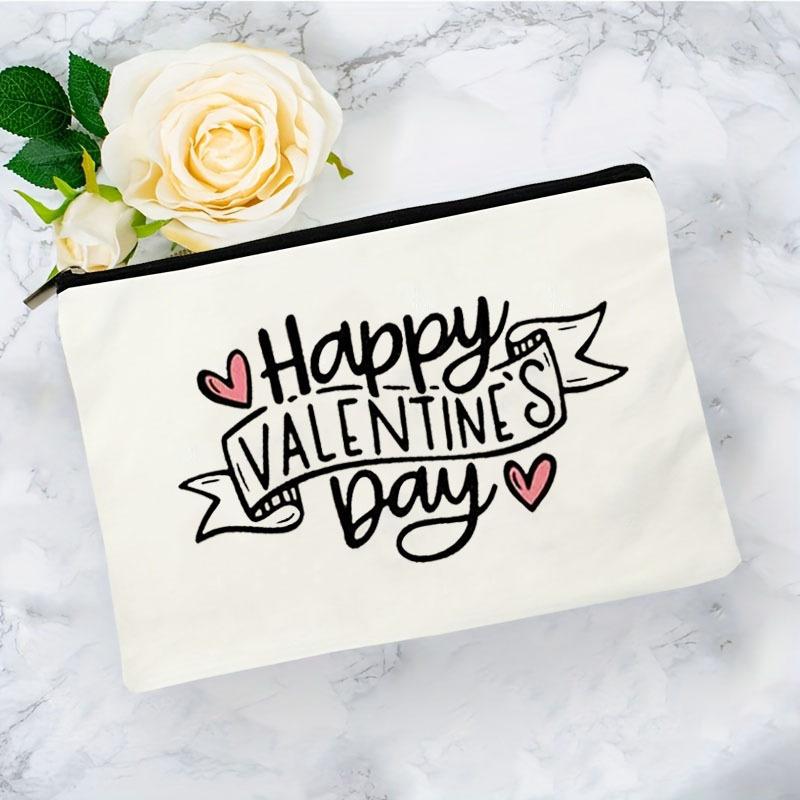 "Happy Valentine's Day" Pattern Makeup Bag, Women Portable Cosmetics Storage Bag for Travel Outdoor
