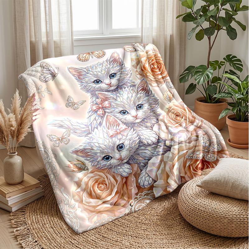 Butterflies and Kittens Garden blanket Personalized Name Flannel Blanket Soft Cozy Plush Throw for Sofa Bed Lightweight Home Decor
