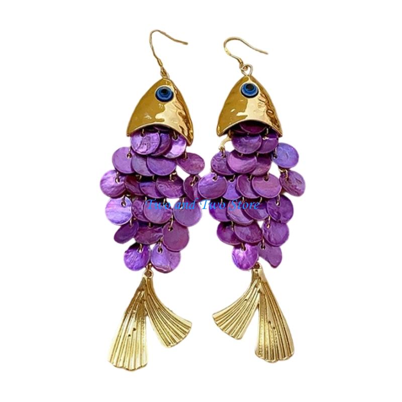 HX6F Eye Catching Long Tassels Fish Earrings Fashionable Dangling Ear Hooks Jewelry Fish Ear Accessories Gift For Her