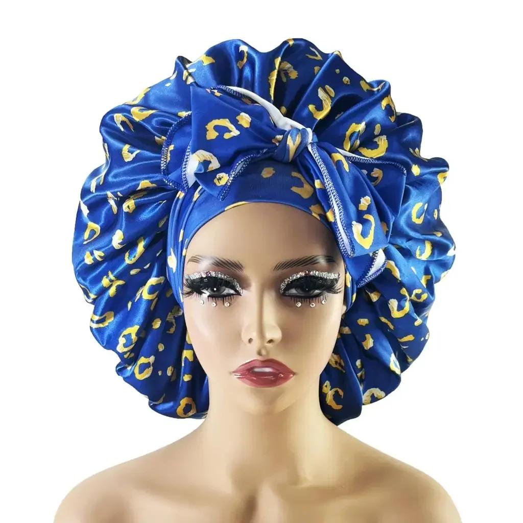 New Large Satin Bonnet Silk Night Sleeping Cap with Head Tie Band Bonnet Edge Wrap for Women Curly Braid Hair