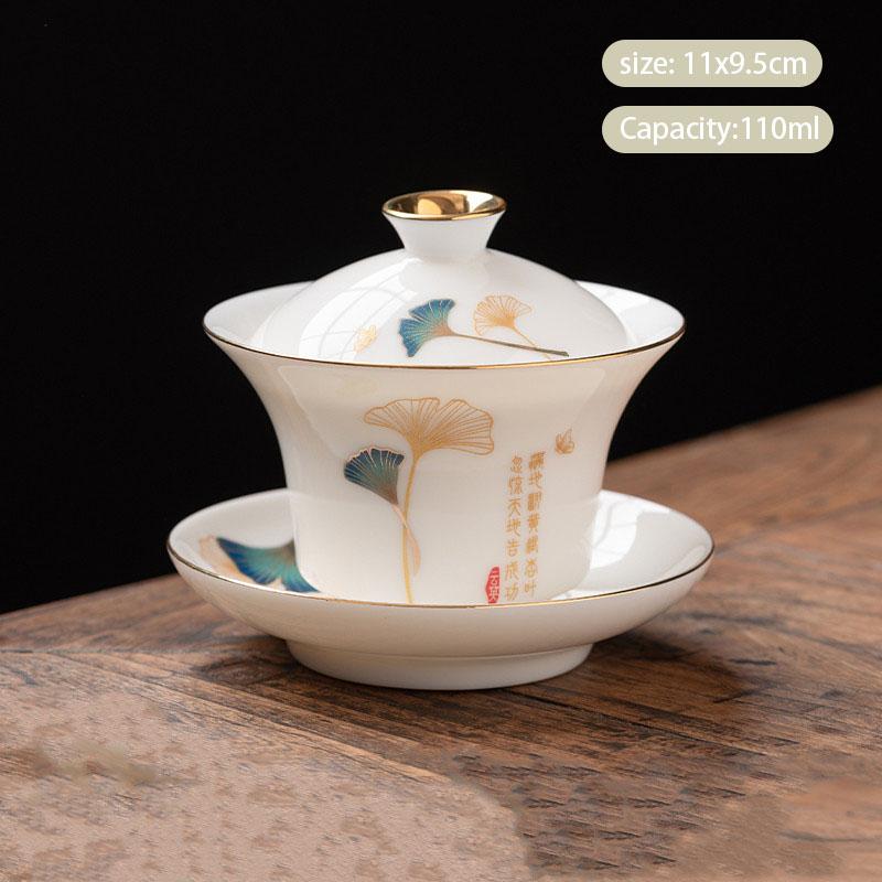 Chinese Handmade Ceramic Gaiwan Teacup Hand-painted White Porcelain Tea Tureen Travel Tea Bowl Household Teaware Accessories