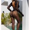 FASHION Sexy Leopard Pattern Mesh Clothing Perspective Sex Lingerie Bodysuit Tight Bodysuit Socks Long Sleeves Non Open Crotch Underwear