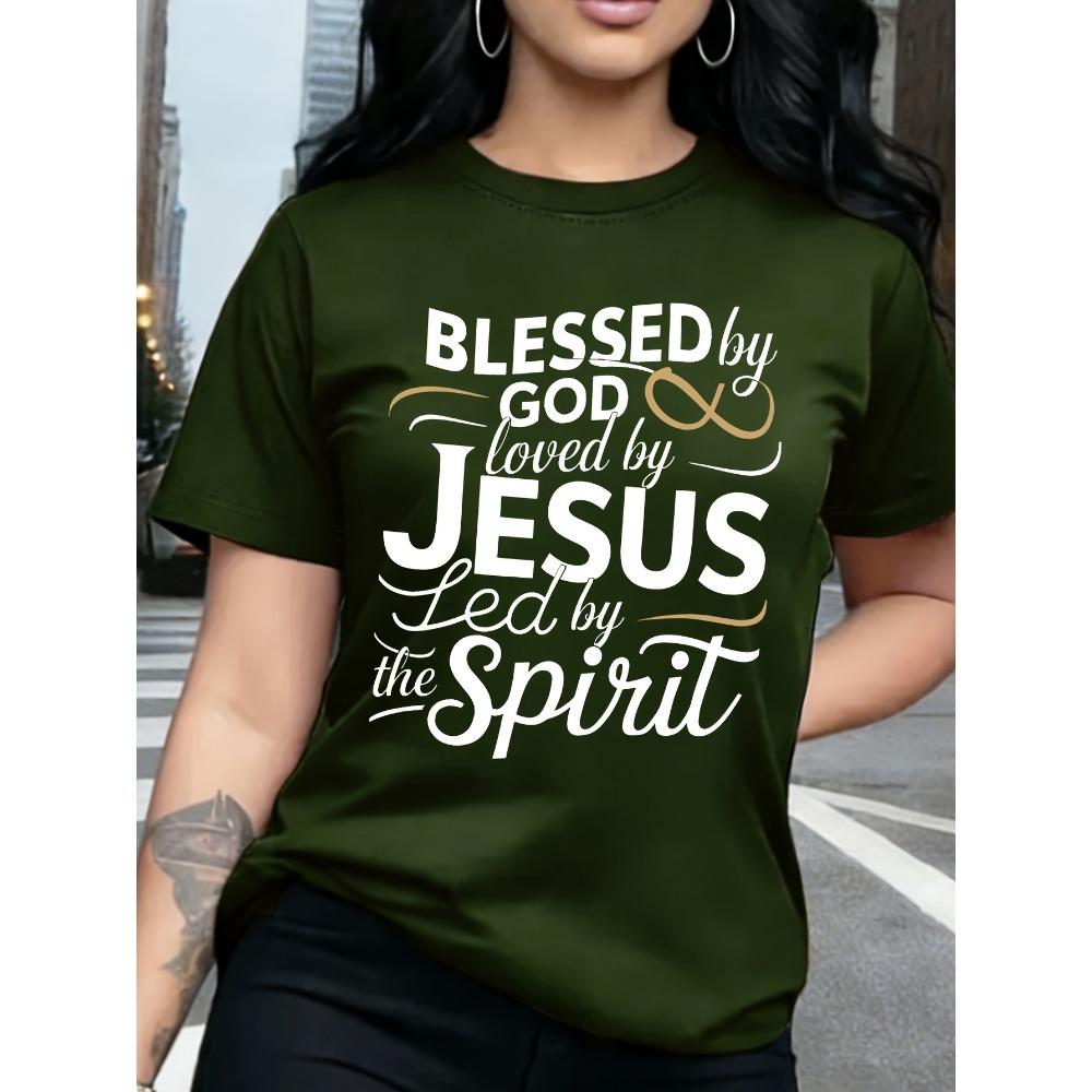 Blessed By God Loved By Jesus Women's Tee - Christian Faith Green Top