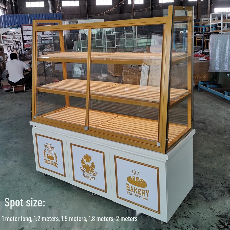 In-Stock Bakery Display Cabinet: Solid Wood & Wrought Iron Island with Drawers for Bread, Pastries, and Fried Goods