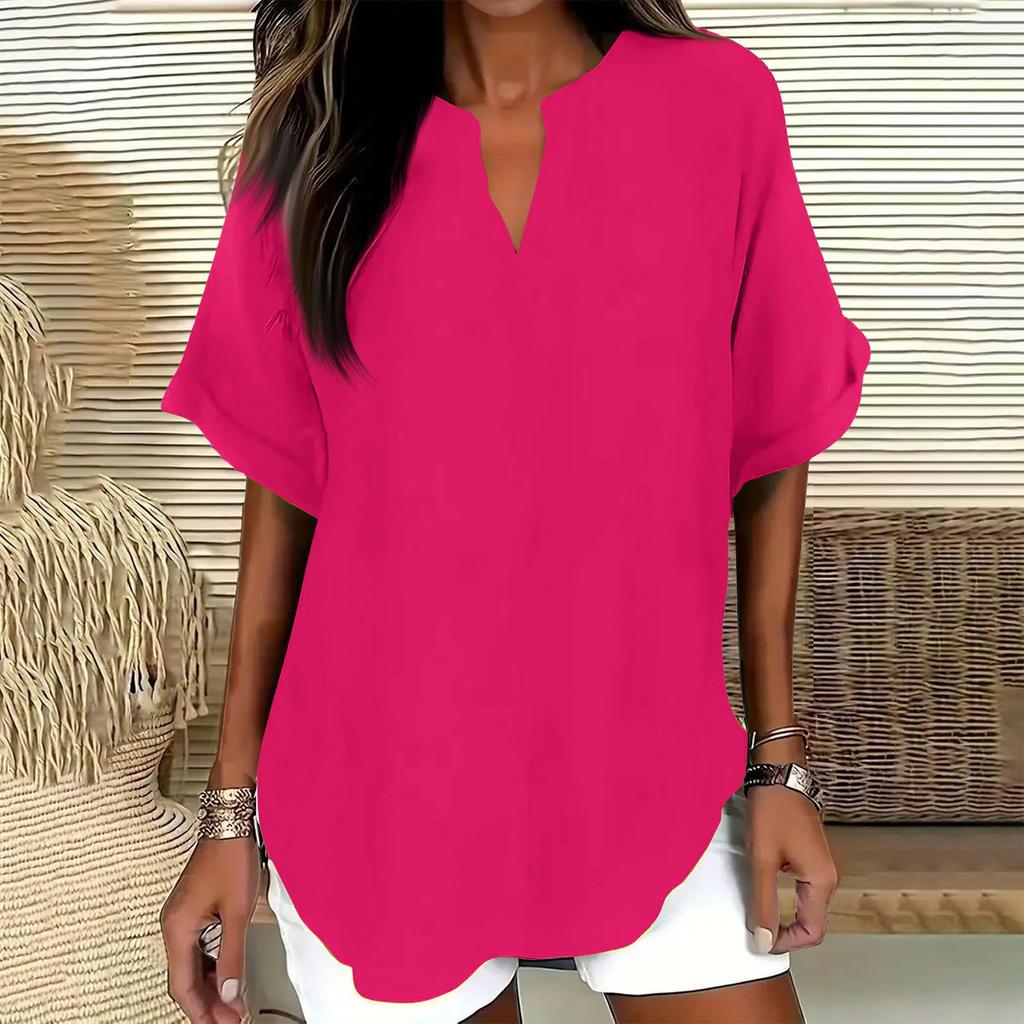 Women’s Loose Fit V Neck Short Sleeve Blouse Casual Tunic Top Lightweight Pullover Shirt for Everyday Wear
