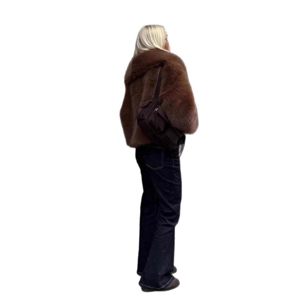 Vintage-Style Eco-Friendly Faux Fur Short Jacket In Brown - European & American Winter Women's Fashion