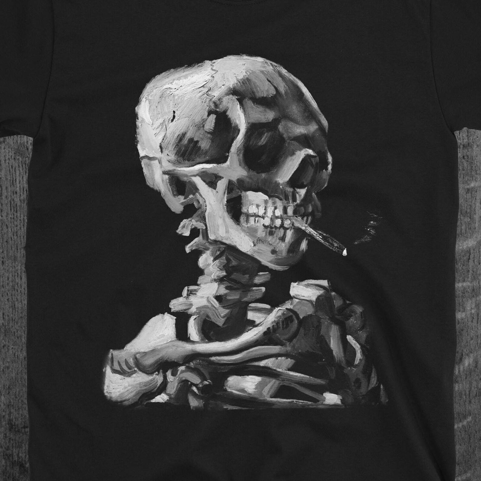 Skull Of A Skeleton With Burning Cigarette T-Shirt 2XL
