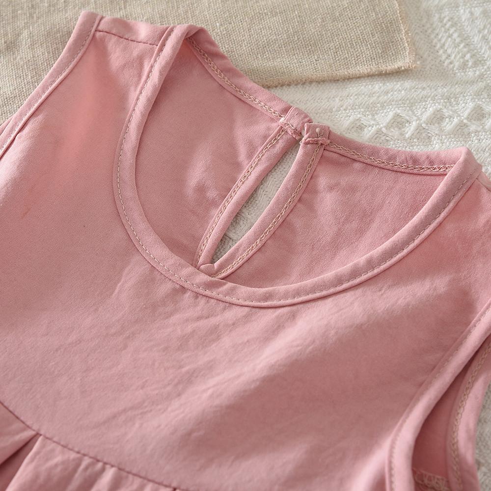 Summer Pink Sweet and Cute Round Neck Sleeveless Vest Dress with Bow Decoration for Girls Aged 3-7 Daily Wear