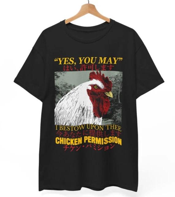 Chicken Permission T-Shirt | Vintage Japanese Graphic Tee | Funny Animal Meme S