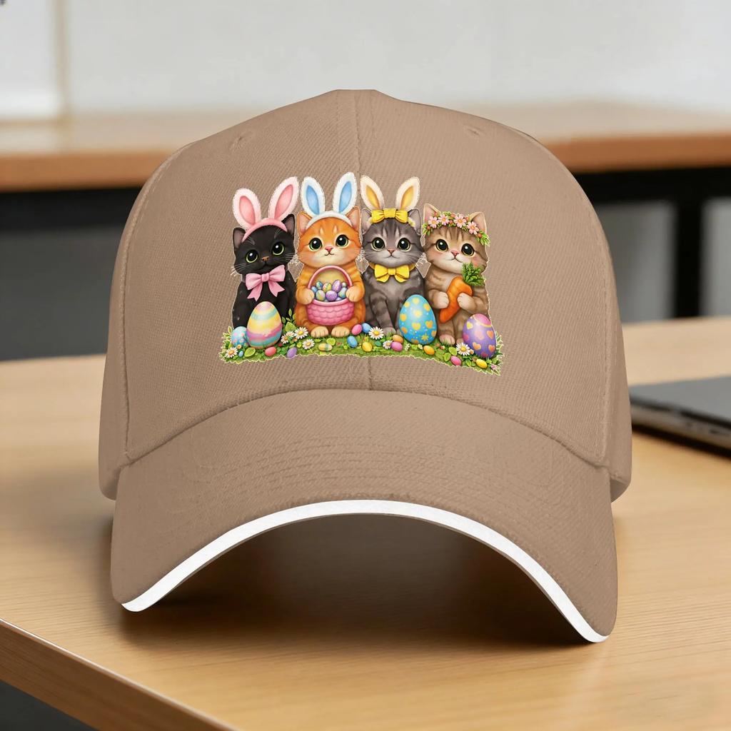 Funny Easter Cats Ears Bunny Eggs Running Hippie Trucker Hat For Unisex Women Sunscreen Fashion Baseball Caps