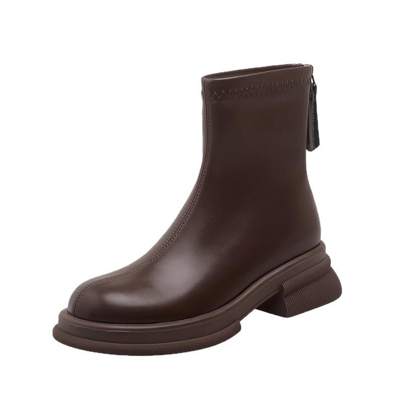 Elastic platform short boots women's new British style Martin boots rear zipper thin brown autumn and winter super fire women's boots