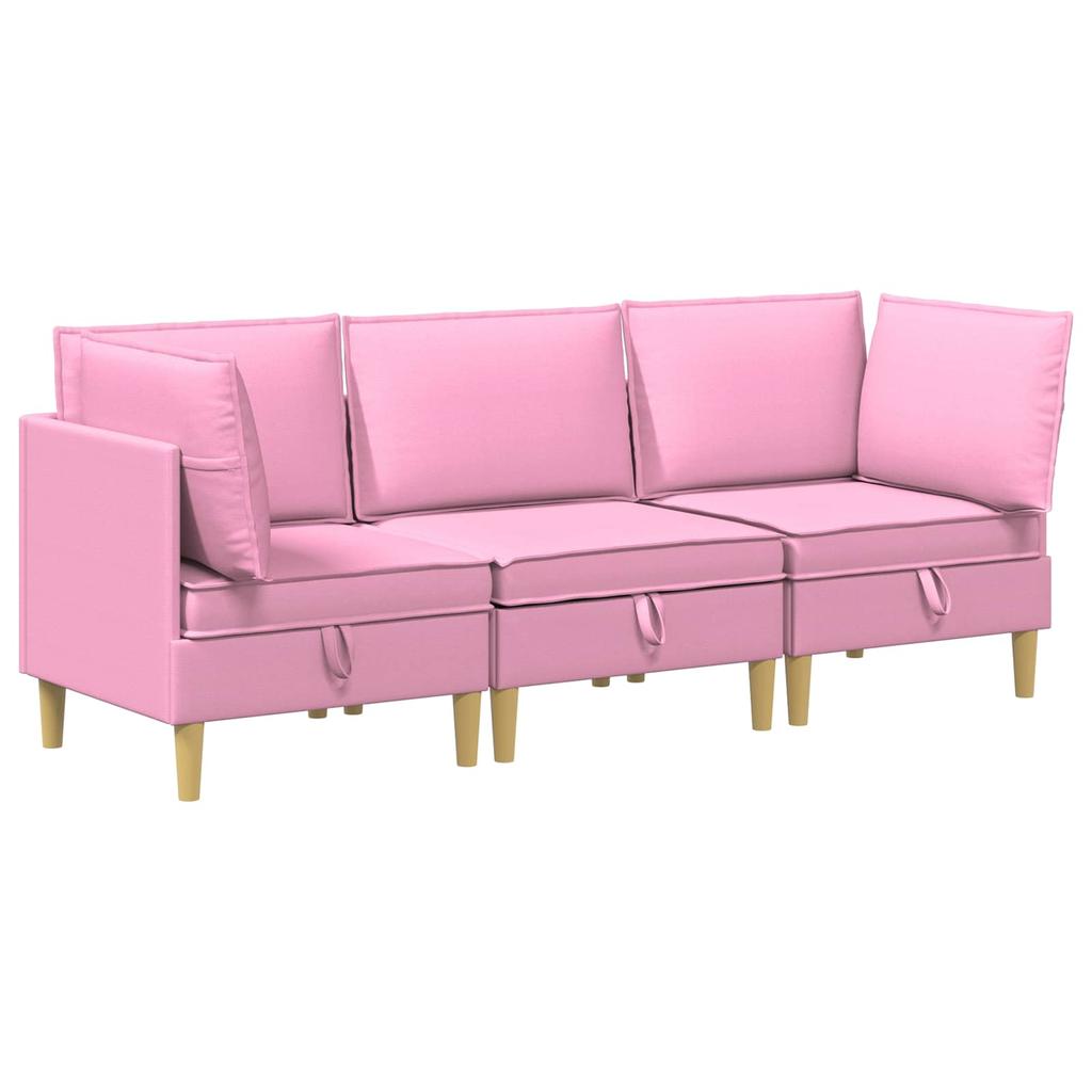 Modular Sofa Set with Storage Space 3 Pcs Pink Fabric
